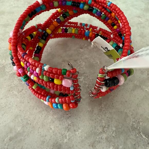 Natasha Red Multi-Color Beaded Memory Wire Cuff Bracelet NWT - Picture 2 of 4